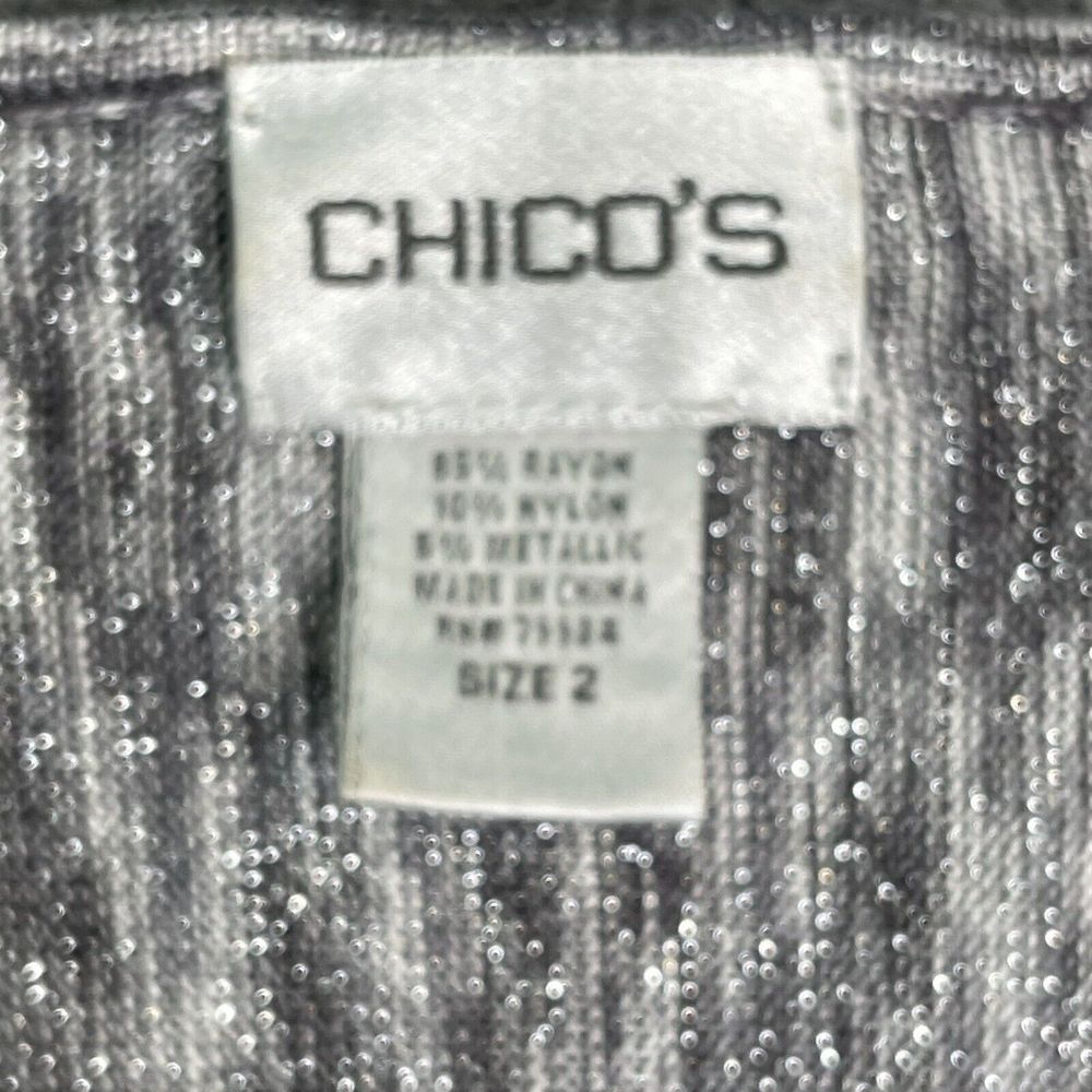 Chicos Sweater Size 2 Large Gray 3/4 Dolman Sleeve Metallic Thread Accent - Picture 4 of 5